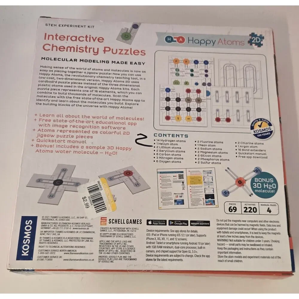 Thames & Kosmos Happy Atoms 2D Interactive Chemistry Puzzle NEW